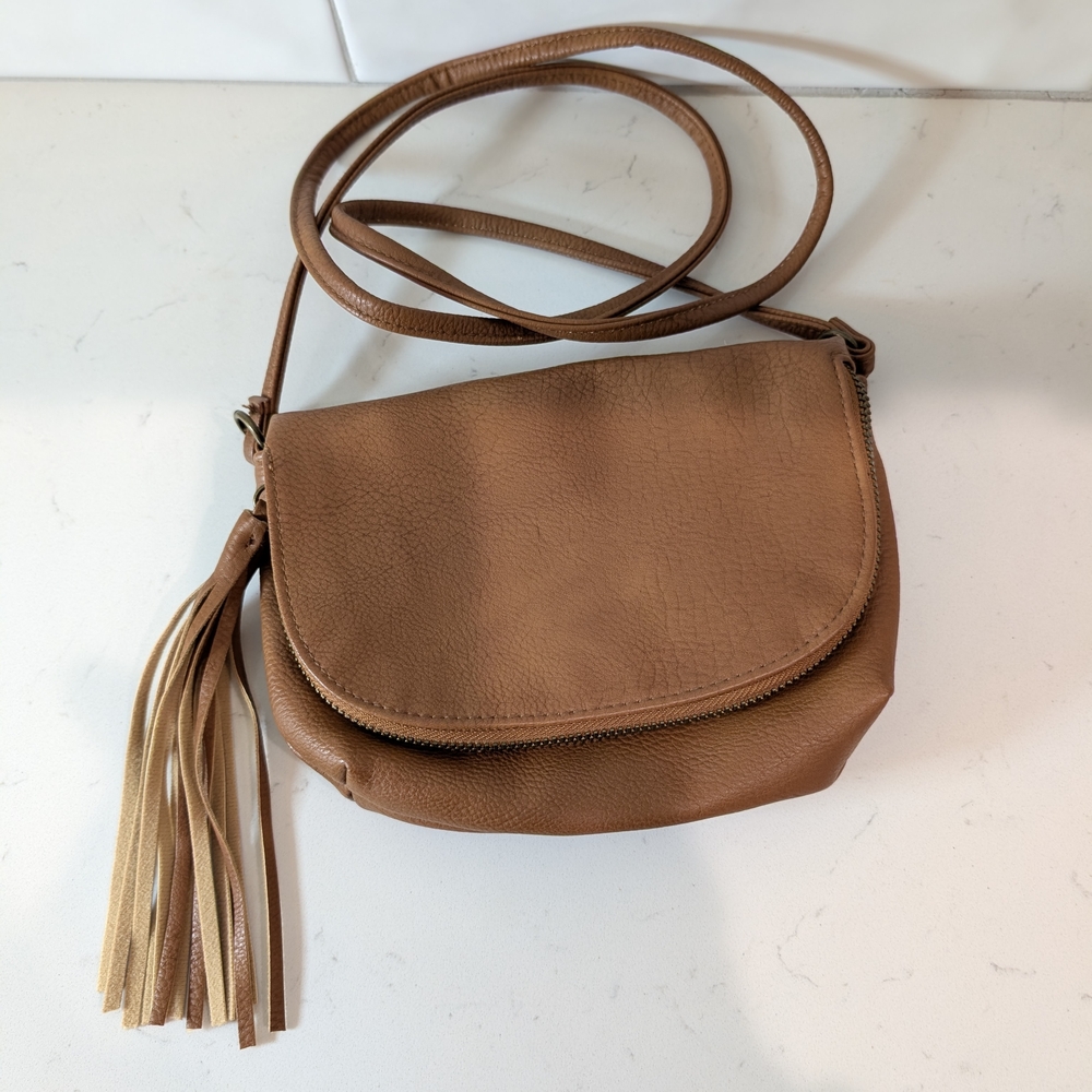 Mossimo Supply Co. Brown Faux Leather Crossbody Bag with Tassel